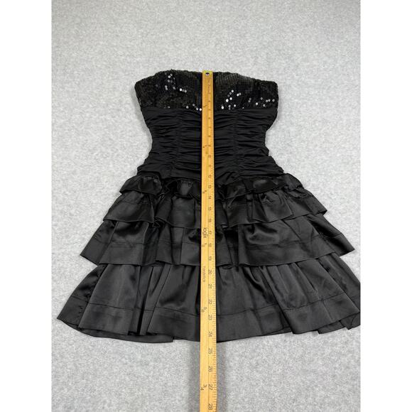 B Tru Womens Size S Black Satin Ruffle Mini Dress - Picture 5 of 6